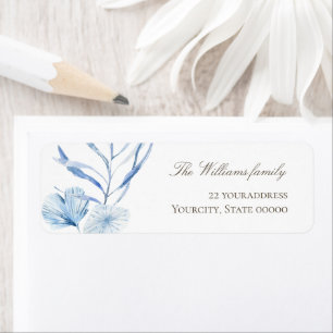 watercolor blue leaves label
