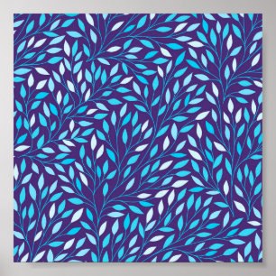 Watercolor Blue Leaves Poster