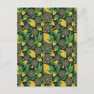 Watercolor Blue Lemon Fruit Pattern Postcard