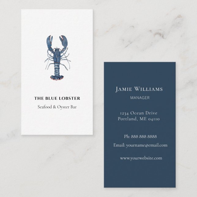 Watercolor Blue Lobster restaurant  Business Card (Front/Back)
