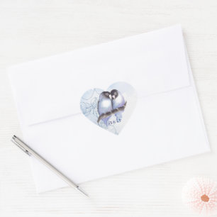  Watercolor Blue Lovebirds, Bird Heart Monogram He Heart Sticker