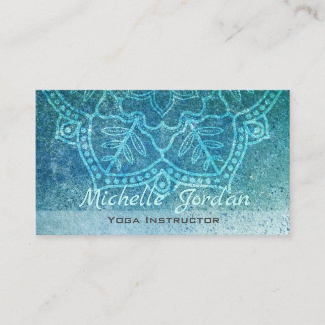 Watercolor Blue Mandala Yoga Therapy Business Card (Front)