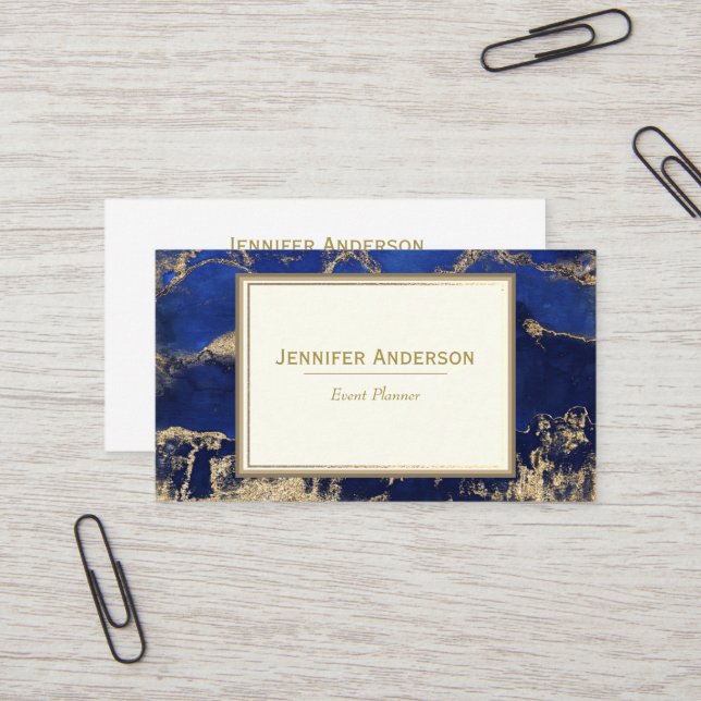 Watercolor Blue Marble Business Card (Front/Back In Situ)