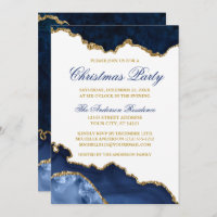 Watercolor Blue Marble Geode Gold Christmas Party