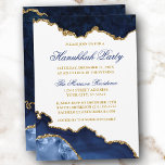 Watercolor Blue Marble Geode Gold Hanukkah Party Invitation<br><div class="desc">Modern Elegant Watercolor Winter Blue and Gold Marble Agate Geode Hanukkah Party Invitation Card - White Background with Gold Script</div>