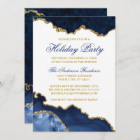 Watercolor Blue Marble Geode Gold Holiday Party