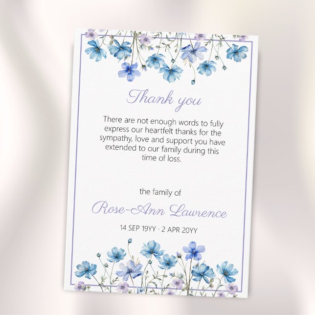 Watercolor Blue Meadow Flowers Funeral Thank You Card (Creator Uploaded)