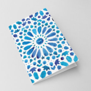 Watercolor Blue Meditteranean Tile Wedding Folded Programme