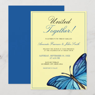 Watercolor Blue Minimal Butterfly Wedding Invitation