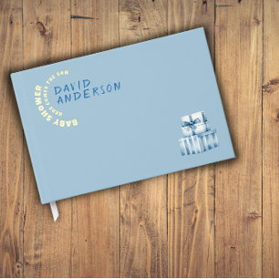 Watercolor blue minimalist baby shower boy guest book