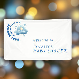 Watercolor blue minimalist baby shower boy welcome banner