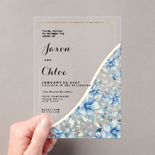 Watercolor blue mint botanical floral Wedding Acry Acrylic Invitations