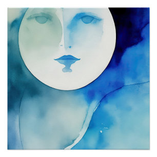 Watercolor Blue Moon Poster