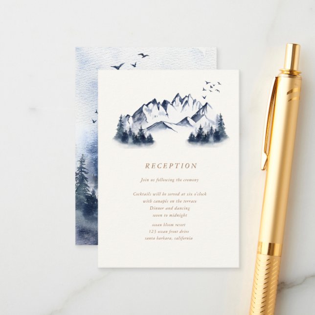 Watercolor Blue Mountain Reception  Enclosure Card (Front/Back In Situ)