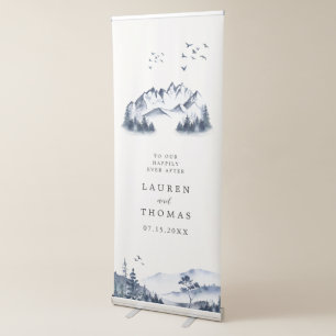 Watercolor Blue Mountain Rustic Wedding Retractable Banner