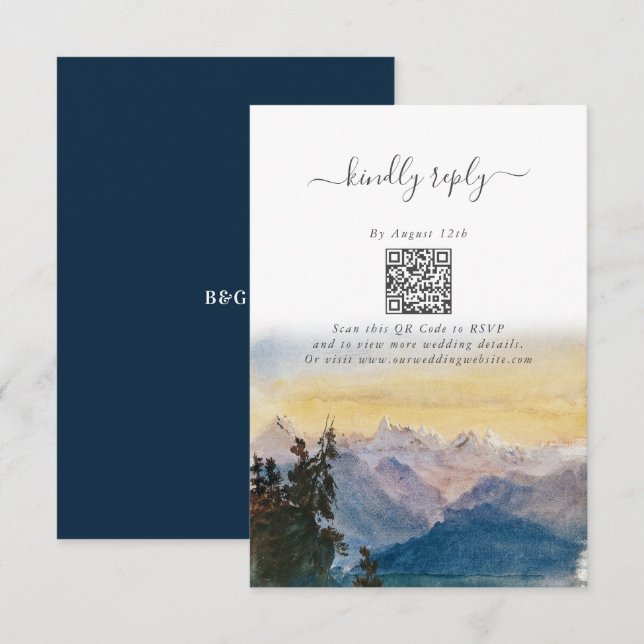 Watercolor Blue Mountains Pine Wedding Enclosure Card (Front/Back)