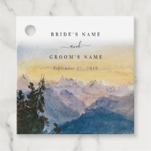 Watercolor Blue Mountains Pine Wedding Favour Tags