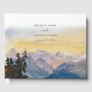 Watercolor Blue Mountains Pine Wedding Guest Book