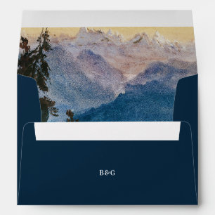 Watercolor Blue Mountains Pine Wedding Invitation Envelope