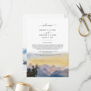 Watercolor Blue Mountains Pine Wedding Itinerary Programme