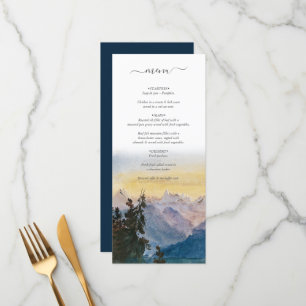 Watercolor Blue Mountains Pine Wedding Menu