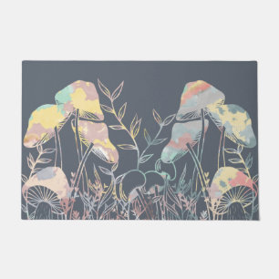 Watercolor Blue Mushrooms  Doormat