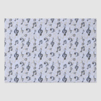 Watercolor Blue Musical Music Notes Gold Glitter