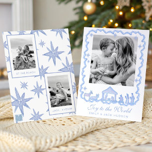 Watercolor Blue Nativity Christmas Holiday Card