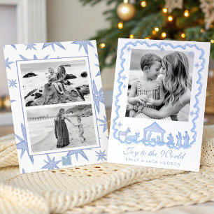 Watercolor Blue Nativity Christmas Holiday Card