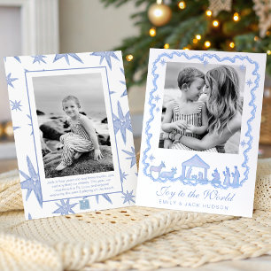 Watercolor Blue Nativity Christmas Holiday Card