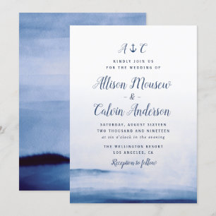 watercolor blue nautical anchor wedding invitation