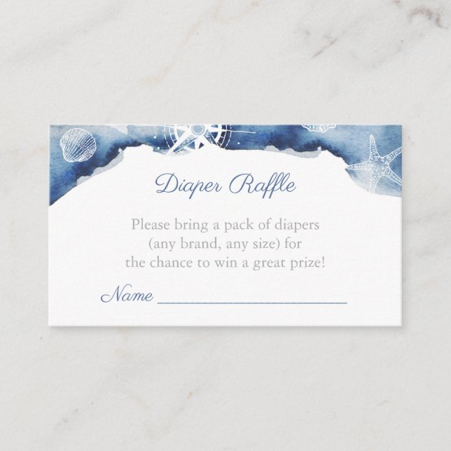 Watercolor Blue Nautical Baby Shower Diaper Raffle Enclosure Card (Front)