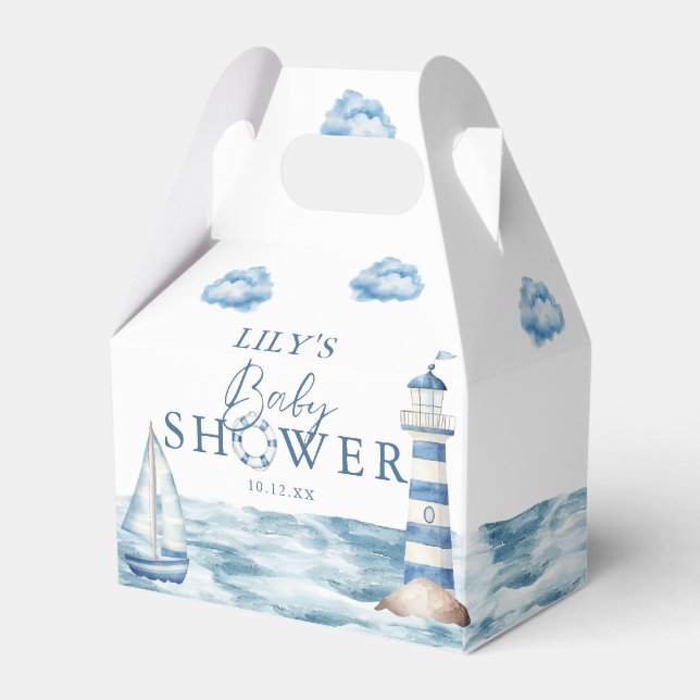 Watercolor Blue Nautical Baby Shower Favour Box (Front Side)