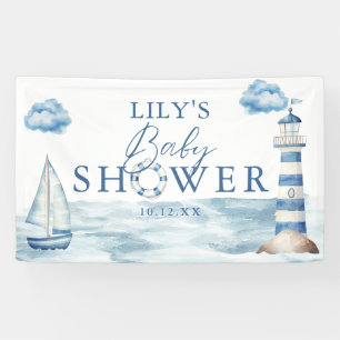 Watercolor Blue Nautical Baby Shower Welcome Banner