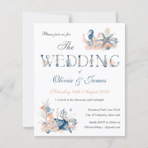Watercolor blue nautical ocean wedding invitation