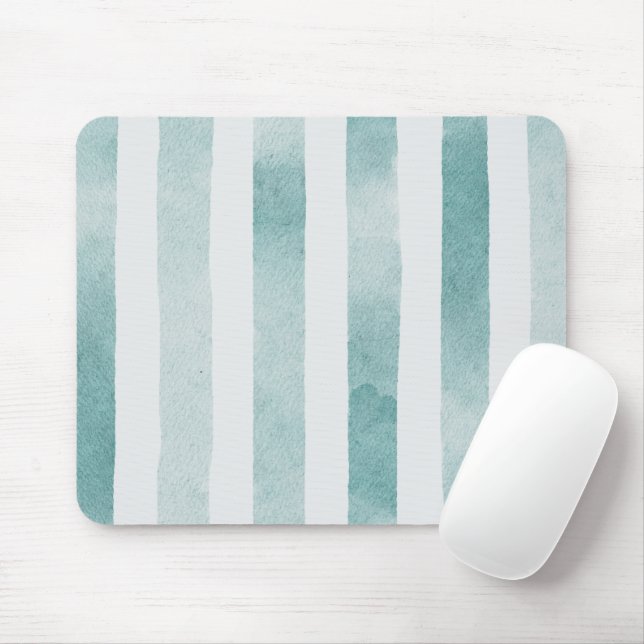 Watercolor blue nautical stripes. Abstract lines  Mouse Mat (With Mouse)