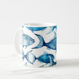 Watercolor blue navy fish pattern. Nautical animal Coffee Mug