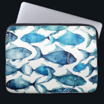 Watercolor blue navy fish pattern. Nautical animal Laptop Sleeve<br><div class="desc">Watercolor blue navy ocean fish pattern. Nautical animal ornament Laptop Sleeves.</div>
