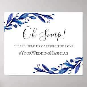 Watercolor blue navy floral wedding instagram poster