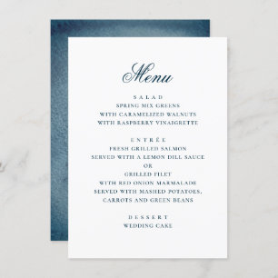 Watercolor blue navy simple nautical wedding menu