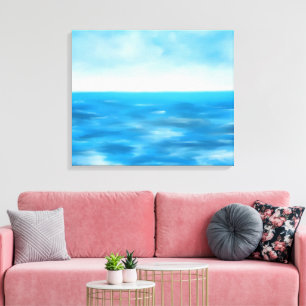WATERCOLOR BLUE OCEAN ABSTRACT WAVES CANVAS PRINT