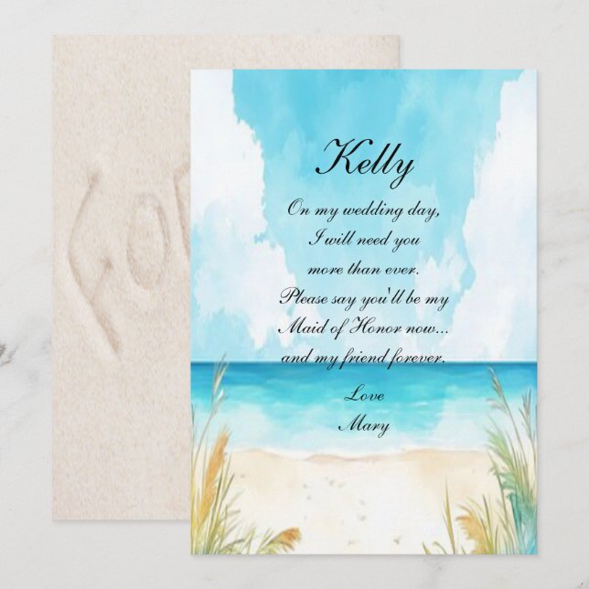 Watercolor Blue Ocean Beach Maid Of Honour Invitation (Front/Back)