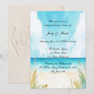 Watercolor Blue Ocean Beach Rehearsal Dinner Invitation