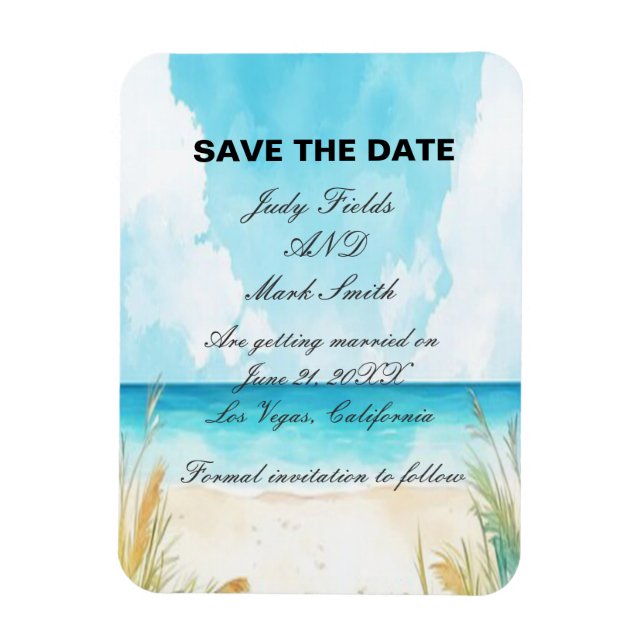 Watercolor Blue Ocean Beach Save The Date Magnet (Vertical)
