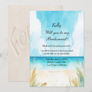 Watercolor Blue Ocean Beach Wedding Bridesmaid Invitation