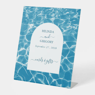 Watercolor Blue Ocean Beach Wedding Cards Gifts Pedestal Sign