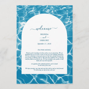 Watercolor Blue Ocean Beach Wedding Itinerary  Programme