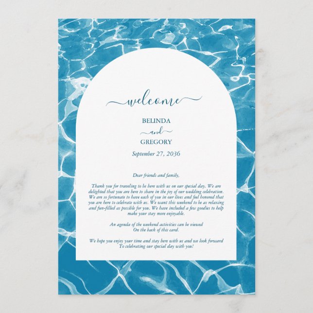 Watercolor Blue Ocean Beach Wedding Itinerary  Programme (Front)