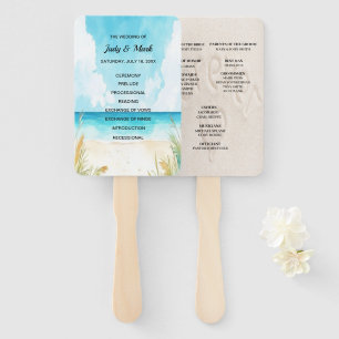 Watercolor Blue Ocean Beach Wedding Program Fans