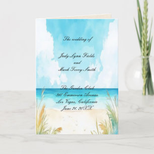 Watercolor Blue Ocean Beach Wedding Programme